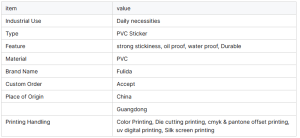 PVC Custom Packaging Label
