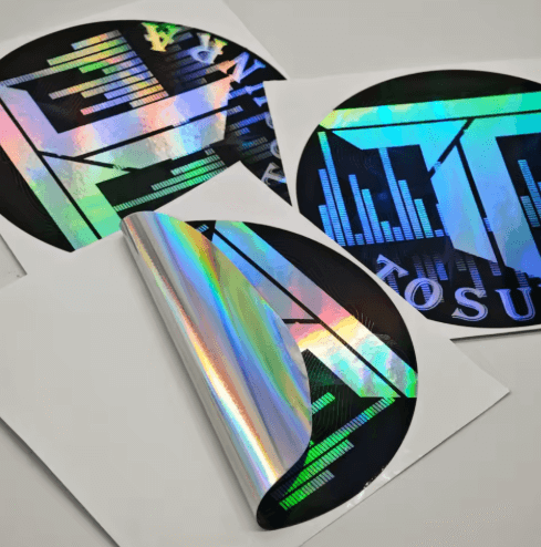 Custom Shiny Laser-Printed Holographic Sticker | Oil-Proof PET Logo Label - Image 4
