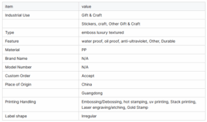 Gilded UV Coating Oil-Proof Custom Labe