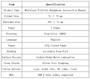 Miniature Fold-Out Headphone Instruction Manual Printing