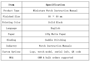 Miniature Saddle Stitch Instruction Manual Printing for Watches